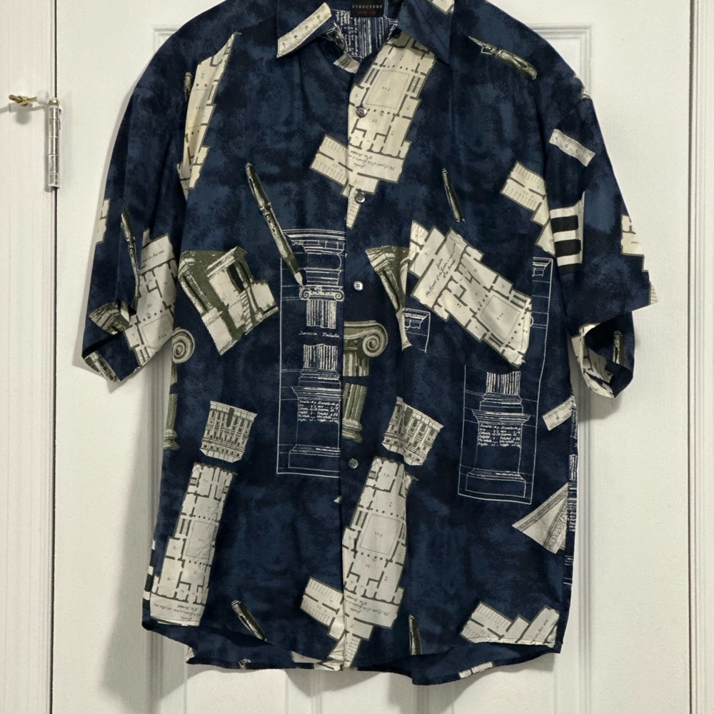 Structure Midnight Blue Silk Shirt vintage